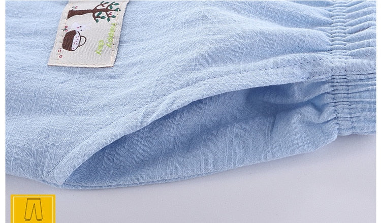 Solid Color Children Trousers Cotton Linen Elastic Waist Kids Clothing