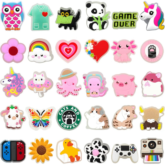 Pink Heart LED Shoe Charms for Girls,Cute Butterfly Cat Pin Accessories for Shoes