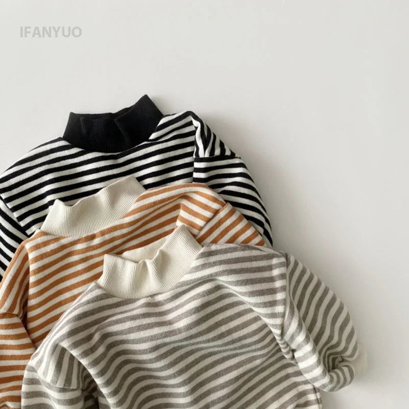 Kiba Cotton Stripes High Neck Sweater