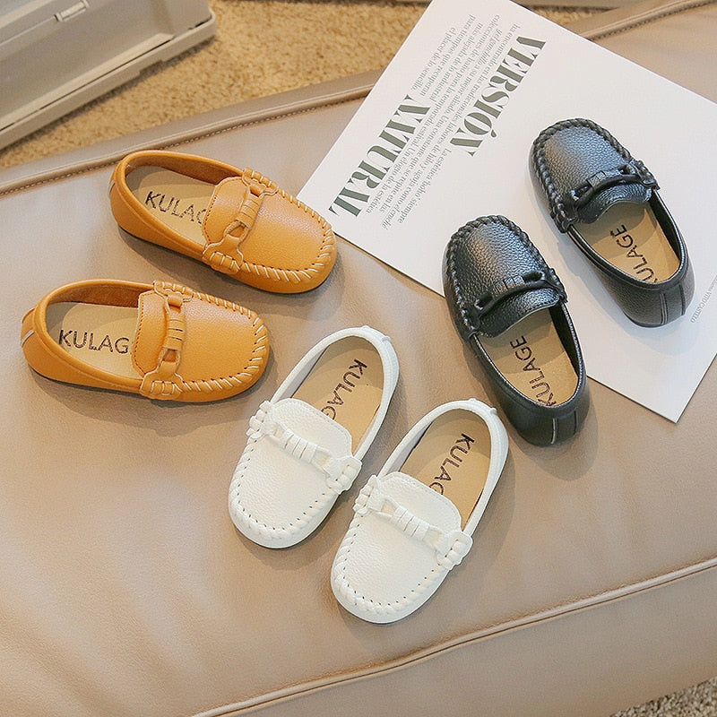 Boys Leather Shoes Black White for School Party