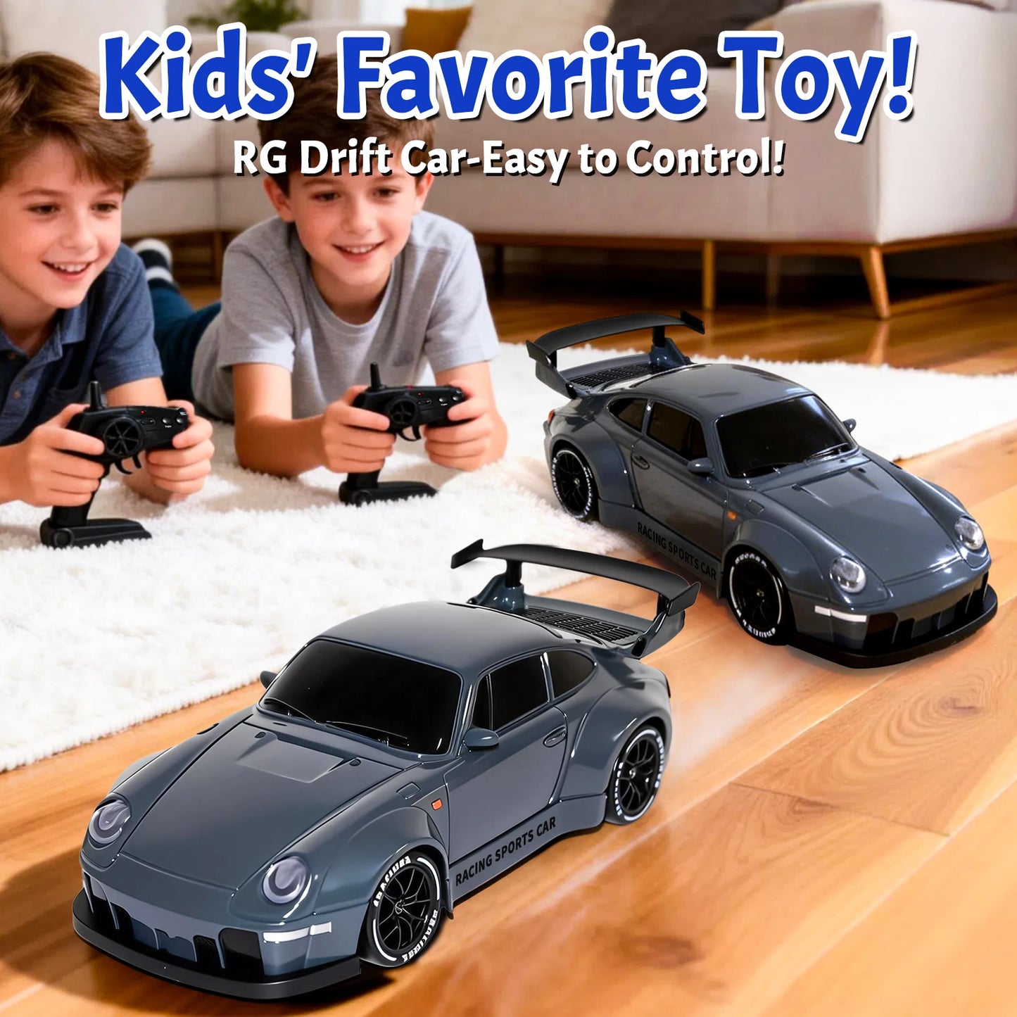 TOPLIVING RC Drift Car, 1:24 Scale Remote Control Vehicle with LED Lights, 2.4GHz 20KM/H 4WD High Speed RC Cars, Drifting Tires&