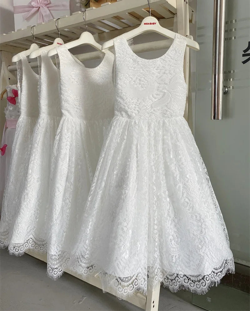 Girls Fashion Open Back Princess Dress 3-12 Years Old New Mesh Lace Long Dress