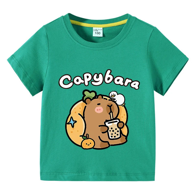 Carlos Cute Capibara Round Neck Tees