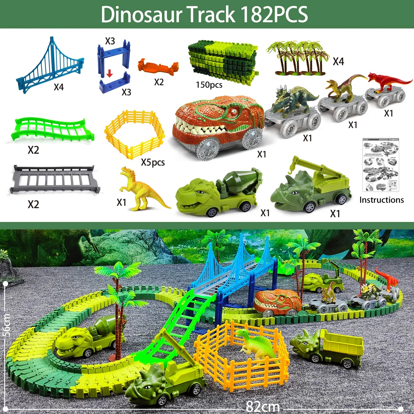 Children Electric Magic Climbing Dinosaur Track Toy Engineering Car Kids