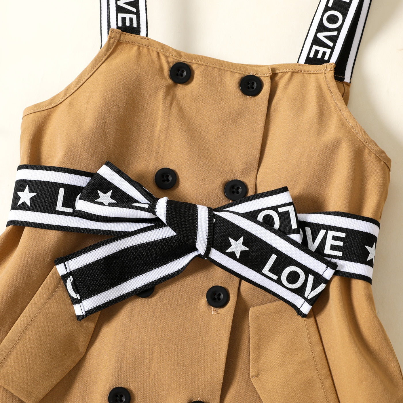 Salomé Girl Letter Print Button Design Belted Strap Dress