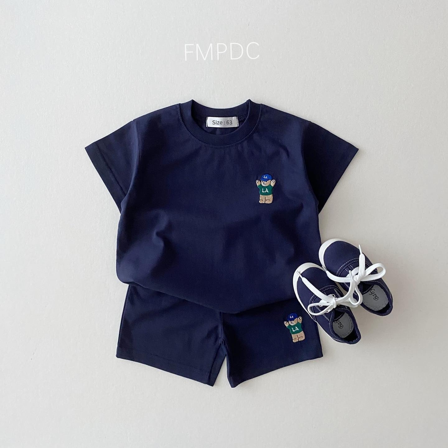 JOSH Summer Embroidered Bear T-shirts + Casual Shorts - GuGuTon