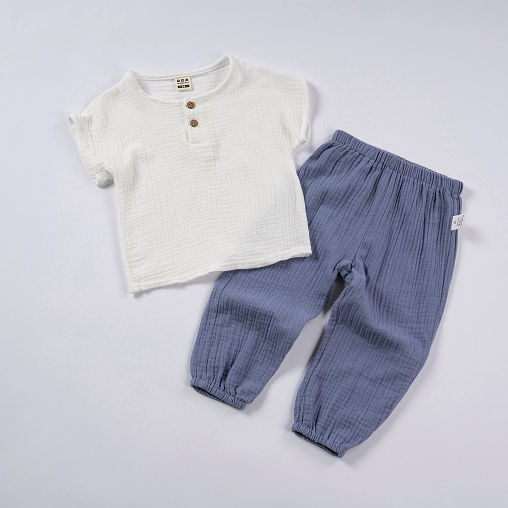 Organic Outfits Cotton Solid Long Sleeve Loose Children Two Piece Set - GuGuTon
