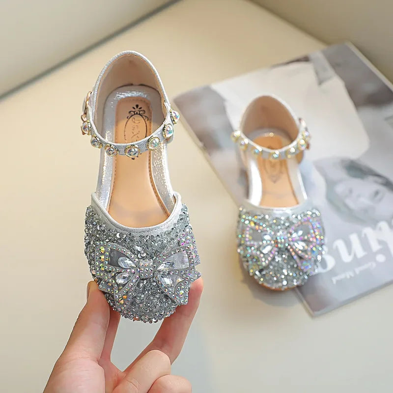 New Children Princess Shoes for Girls Bowtie Glitter Children Baby Dance Shoes