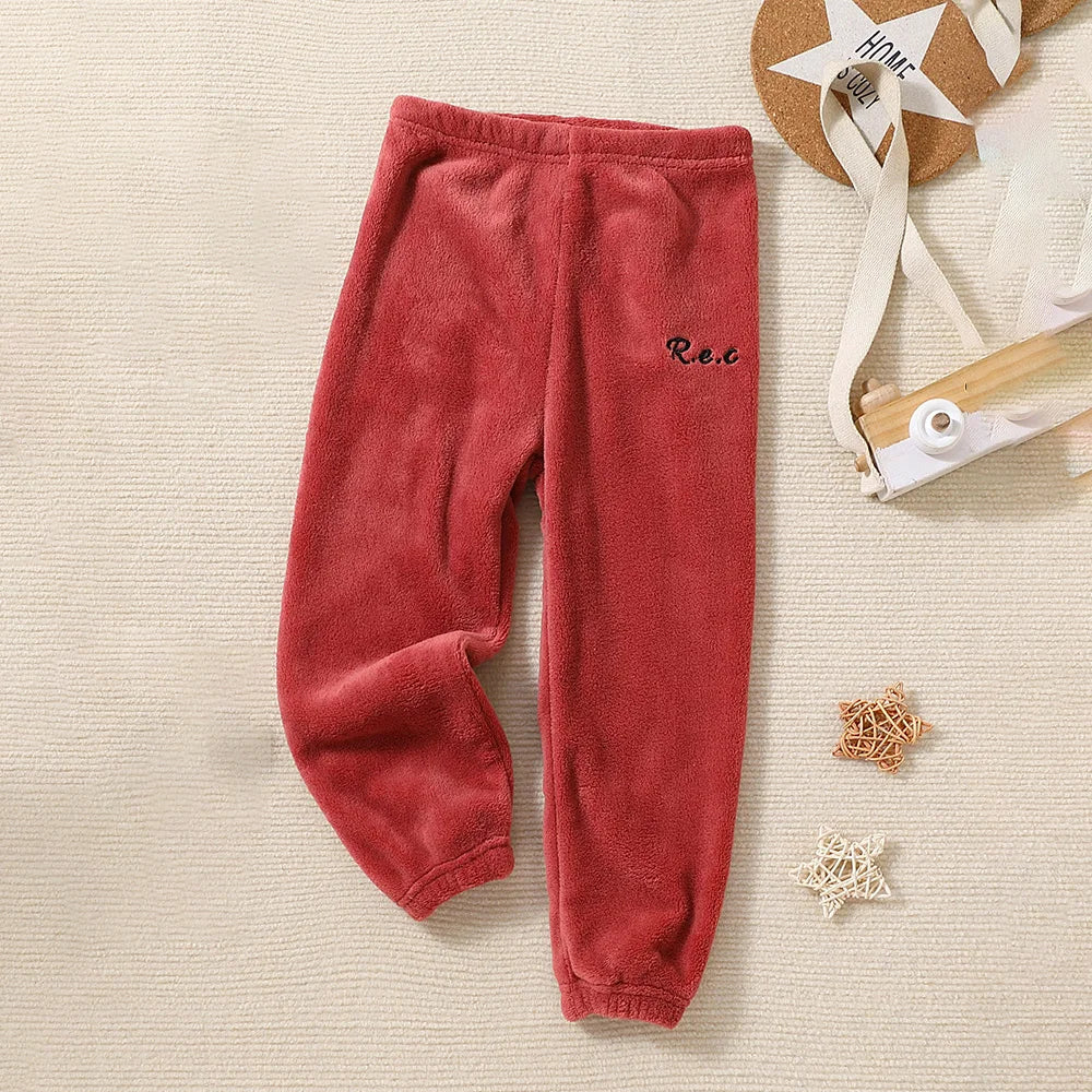Biel Solid Thick Warm Trousers Fall Children Elastic Waist