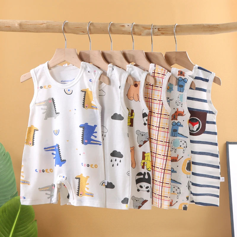 Jansel Baby Sleeveless Rompers Boys Cartoon Cotton