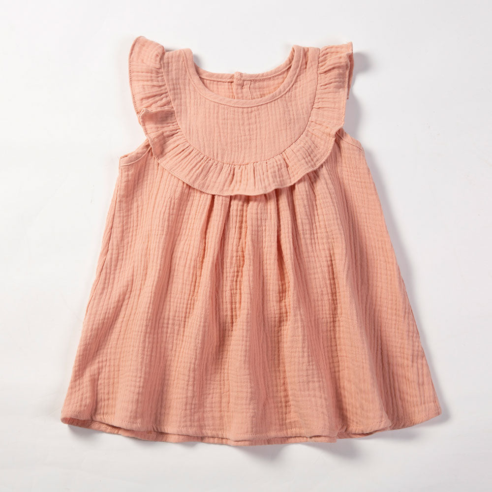 Zaida Solid Cotton Ruffle Sleeve Kids Dresses Sundress
