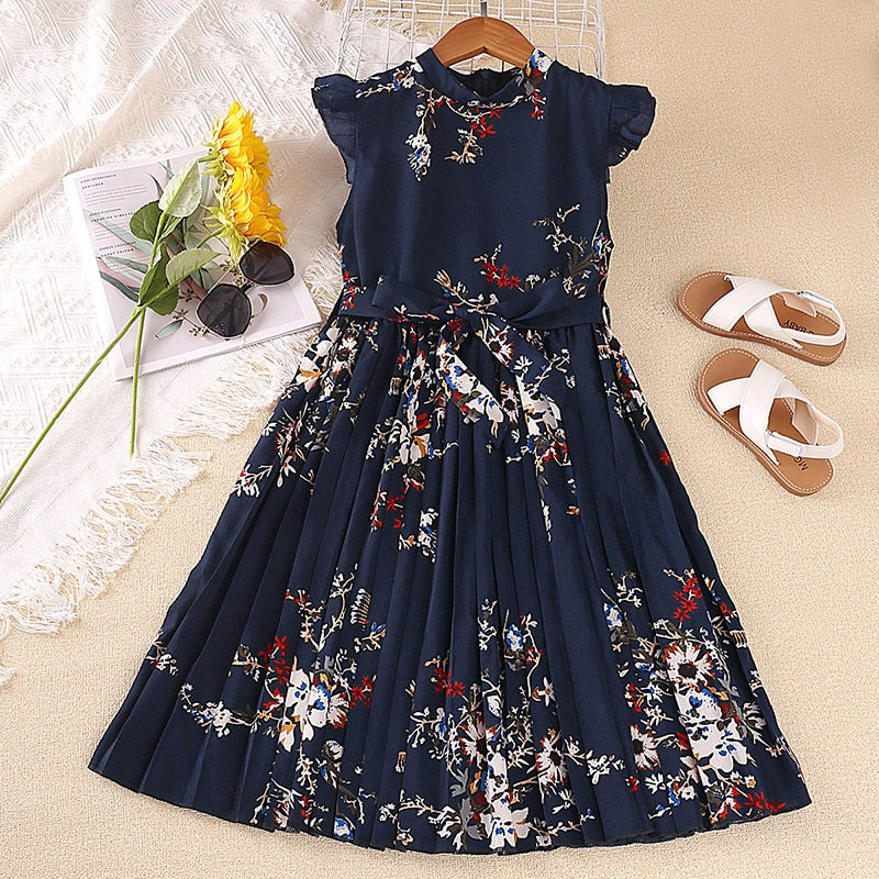 Petra Floral Summer Sleeveless Casual Dress Belt Clothing
