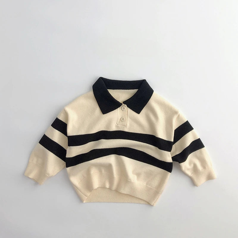 Richard Button Striped Polo Knit Sweater