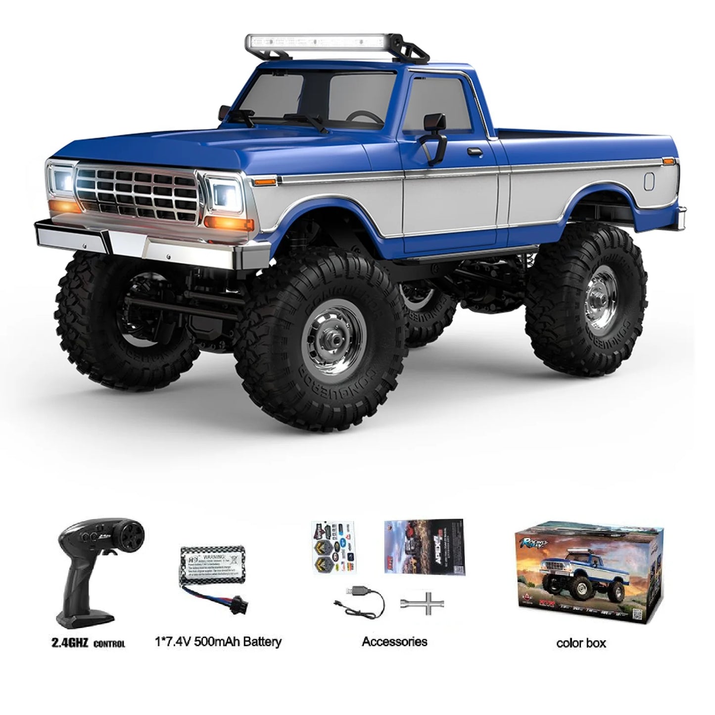 1:16 HBToys RC Car with Realistic LED Roof Light RC Crawler Vehicle R1611 4x4 Off-Road Full Functionality Alloy Drive Shaft