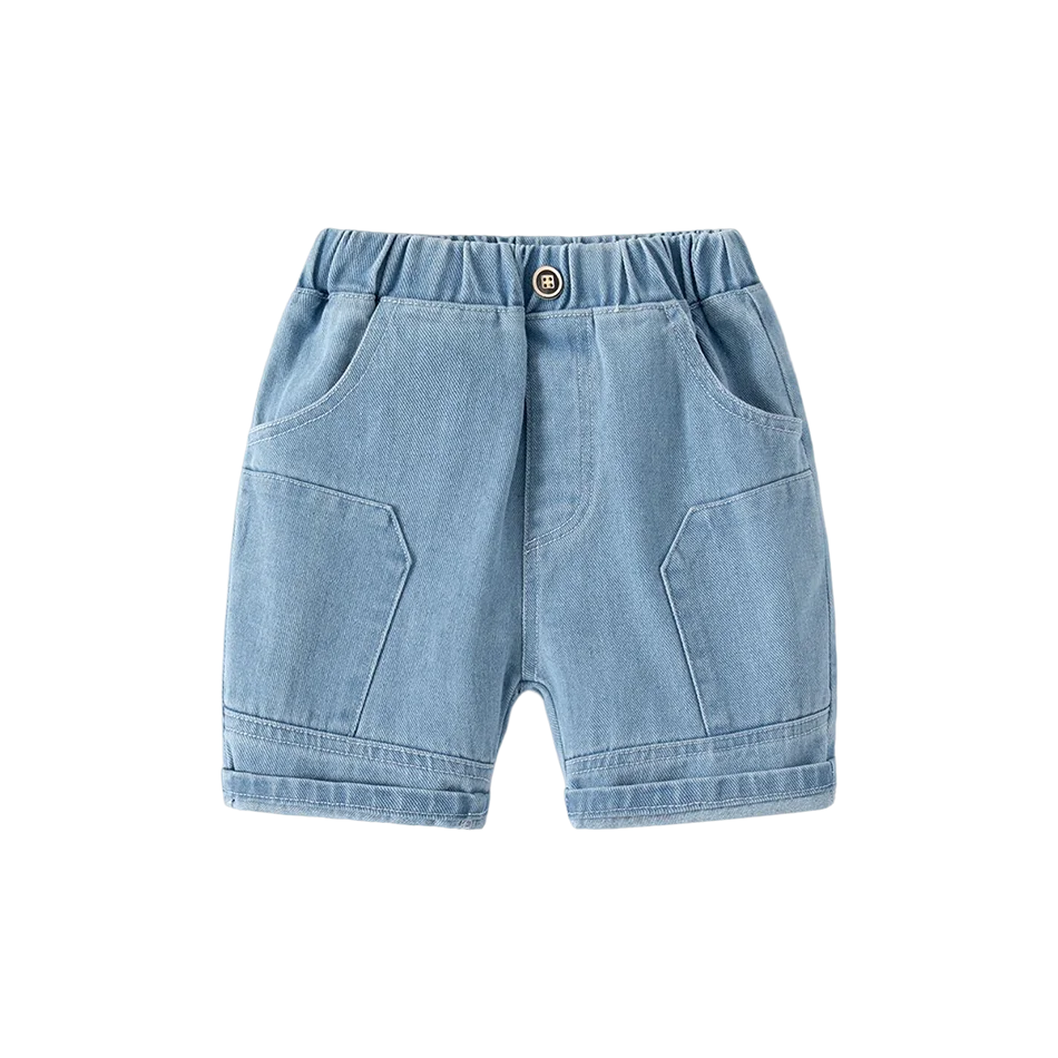 Federico Boys Summer Jean Shorts Solid Color Fashion Elastic Waist