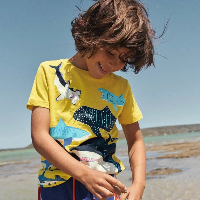 Juan Cartoon Shark Dinosaur Cotton Tees