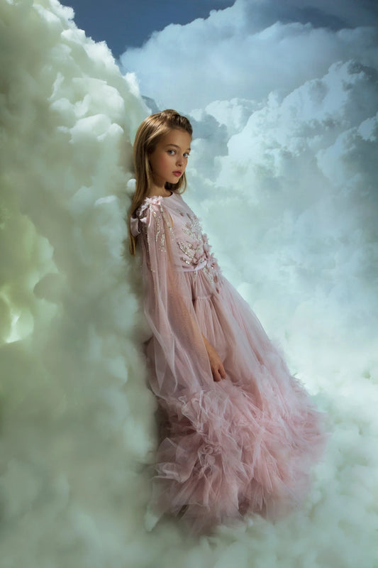 Blush Pink Flower Girl Dresses With Cape Customized Floral Ruffles Princess Baby Girl Dress