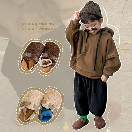 Children's Fleece Elastic Clogs Baby Boys Girls Plush Slipper Toddler Prewalker Footwear
