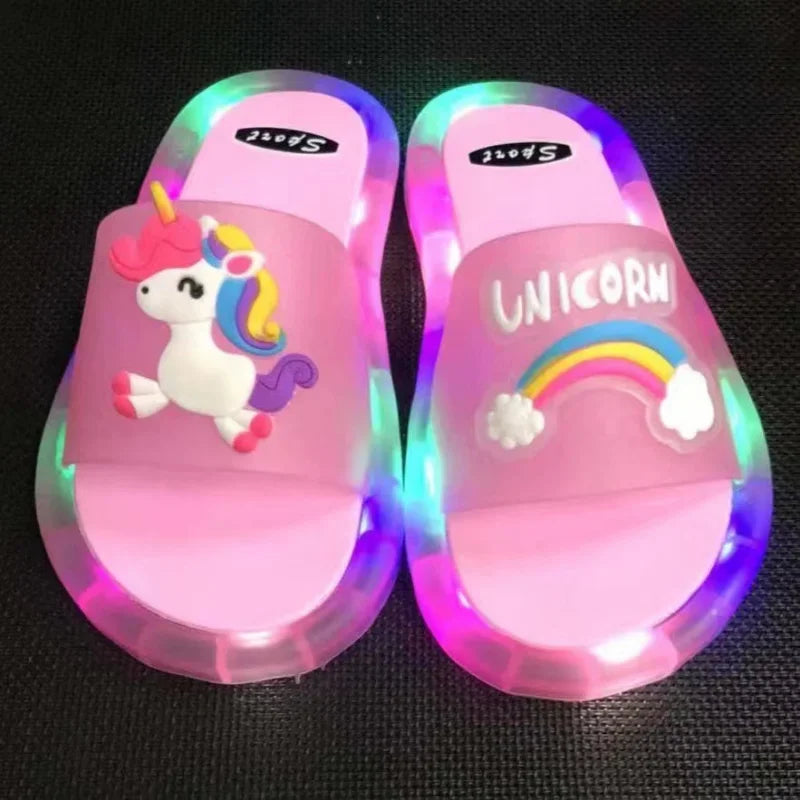 Children‘s Boys Girls Slippers Cartoon Unicorn Animals Prints Shoes Lighted
