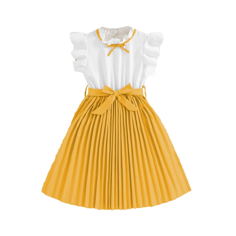 Emma Kids Dress for Girls with Pleated Skirt and Bow Tie