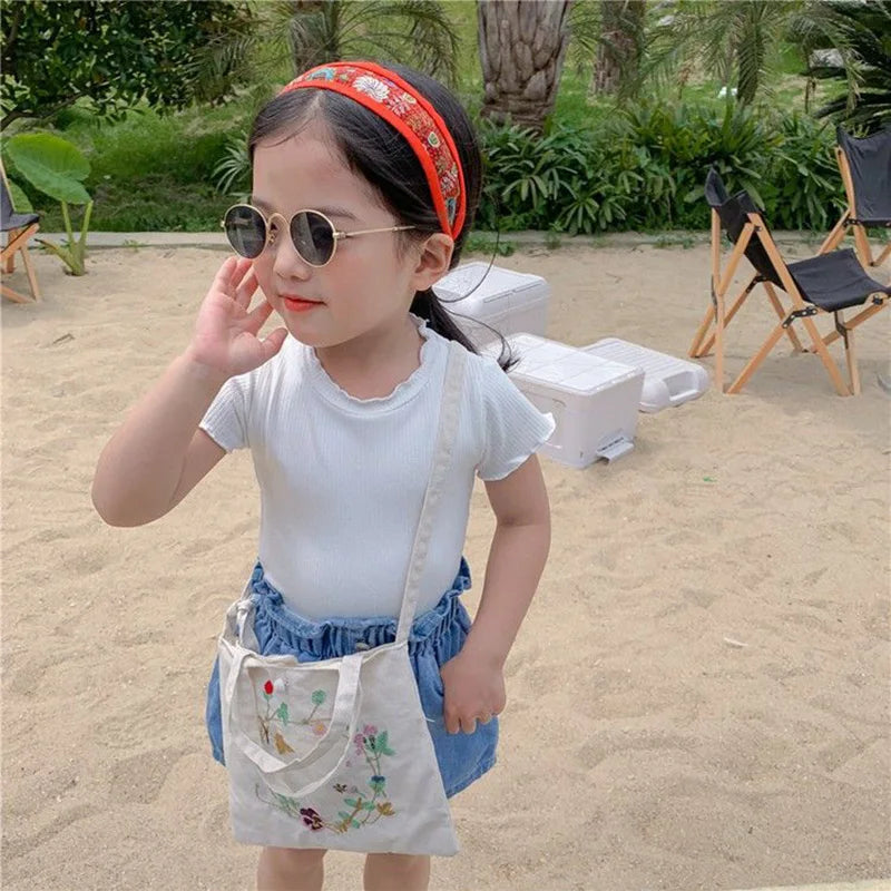 Abril Children Summer Ice Silk Girls Sleeve Round Collar