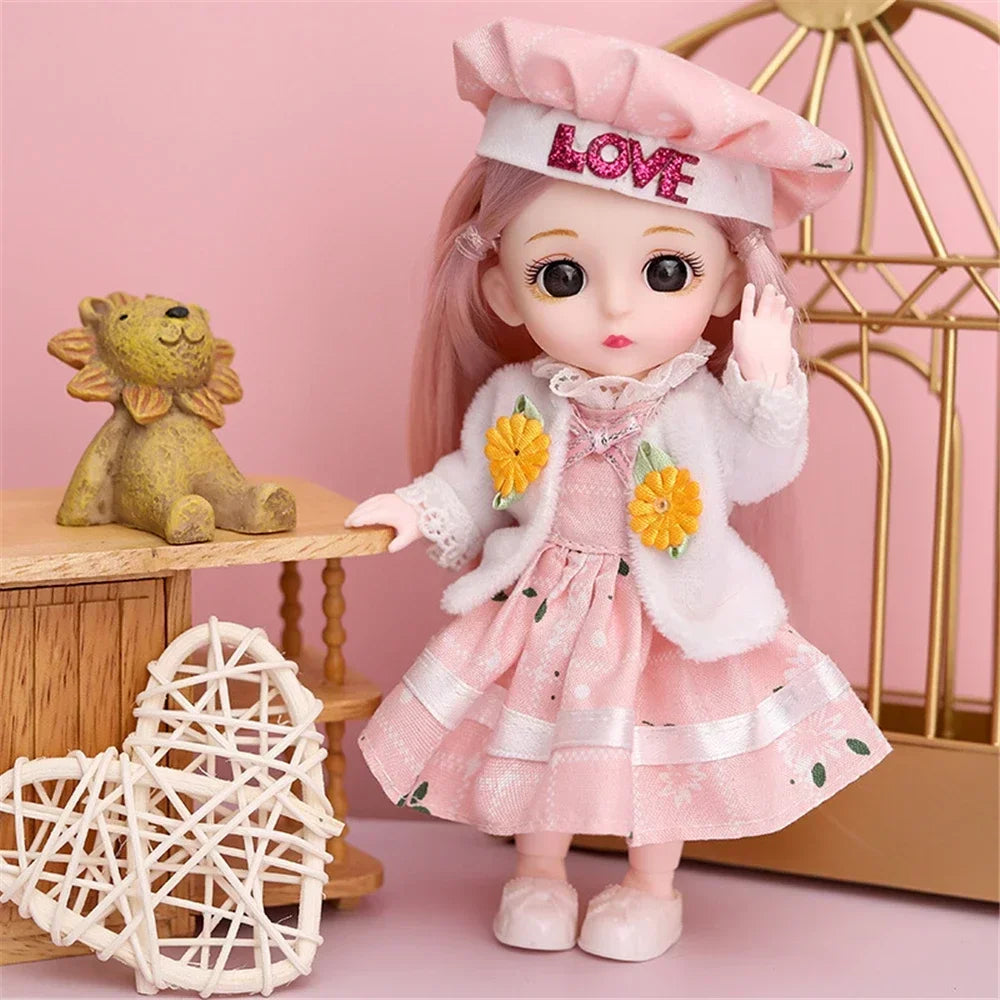 16cm 1/12 Girl Princess Doll BJD Doll with Clothes Shoes Movable 13 Joints Cute Sweet Face Child Gift DIY Dress Up Toys for Kids