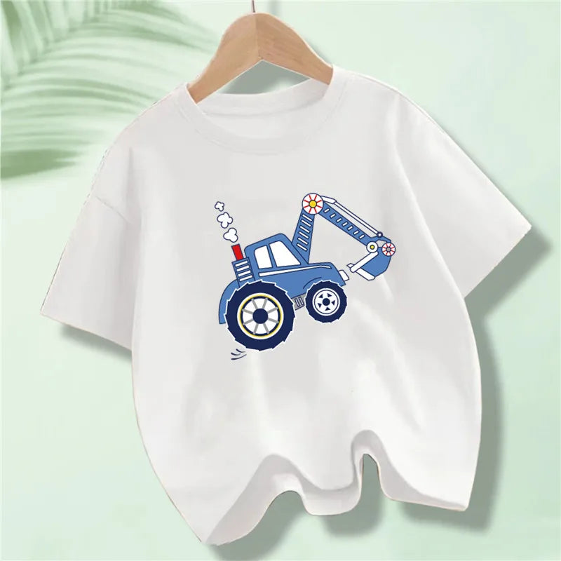 Martin Kids Cartoon Excavator Print T Shirt