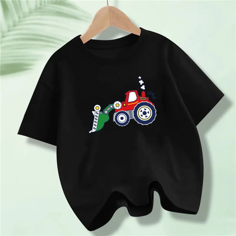 Martin Kids Cartoon Excavator Print T Shirt