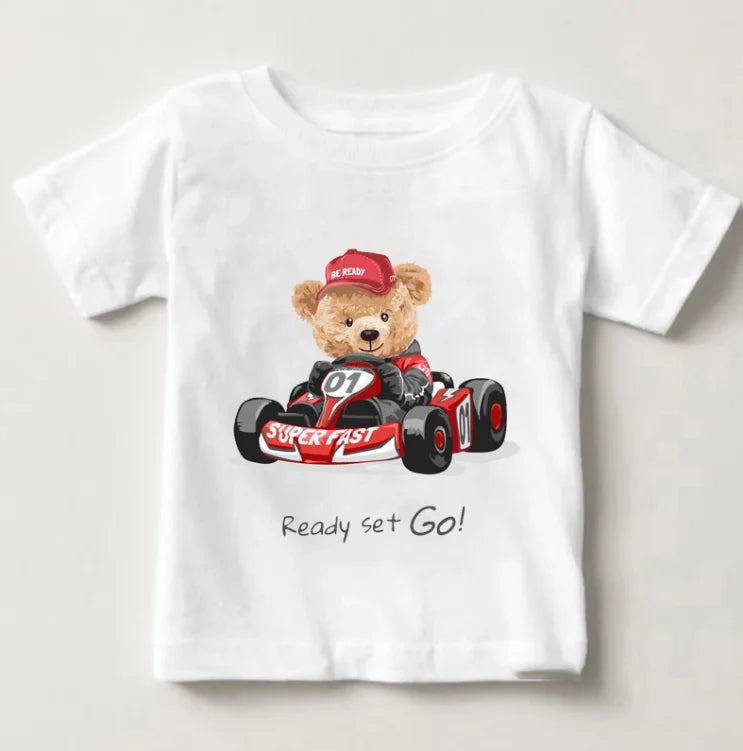 Dylon Cute Bear Riding Motorcycle Car Print Tees