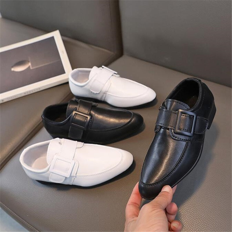 Performance Pointed Toe Children Leather Black Boy Kids Wedding Shoes - GuGuTon