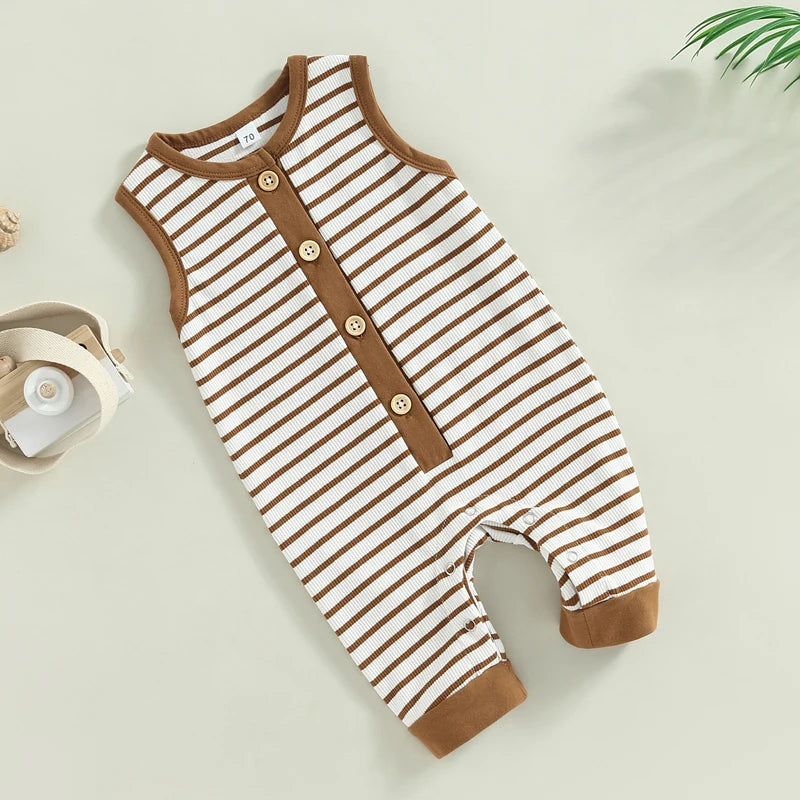 Naim Infant Baby Boys Romper Stripe Sleeveless Crew Neck