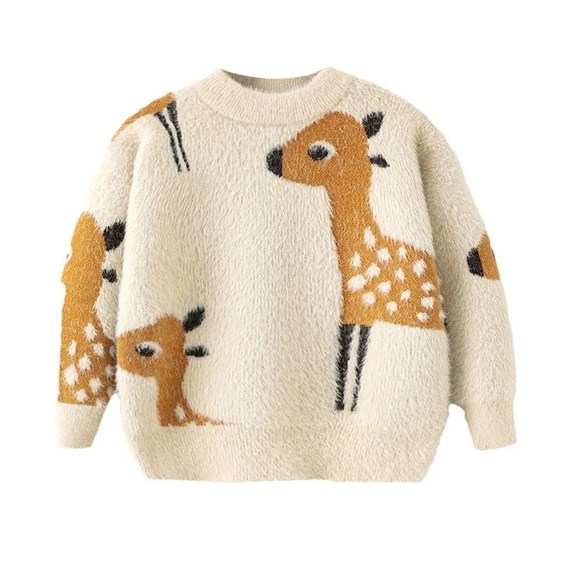 Neil Hairy Cartoon Deer Jacquard Sweater