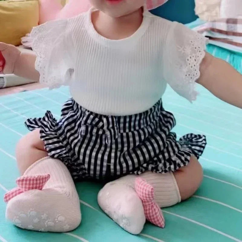Luna Sweet Flying Sleeve Tops for Kids Lace Children Tees Cotton