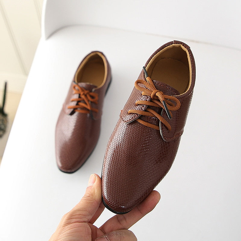 Boys Leather Shoes Kids Flats Lace-up Children Wedding - GuGuTon