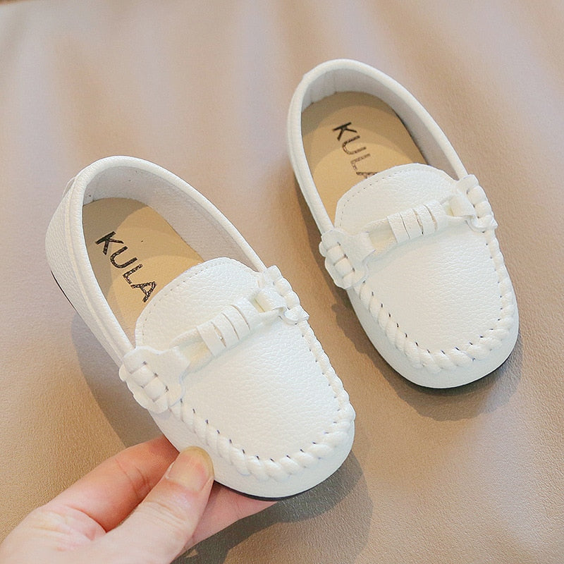 Boys Leather Shoes Black White for School Party