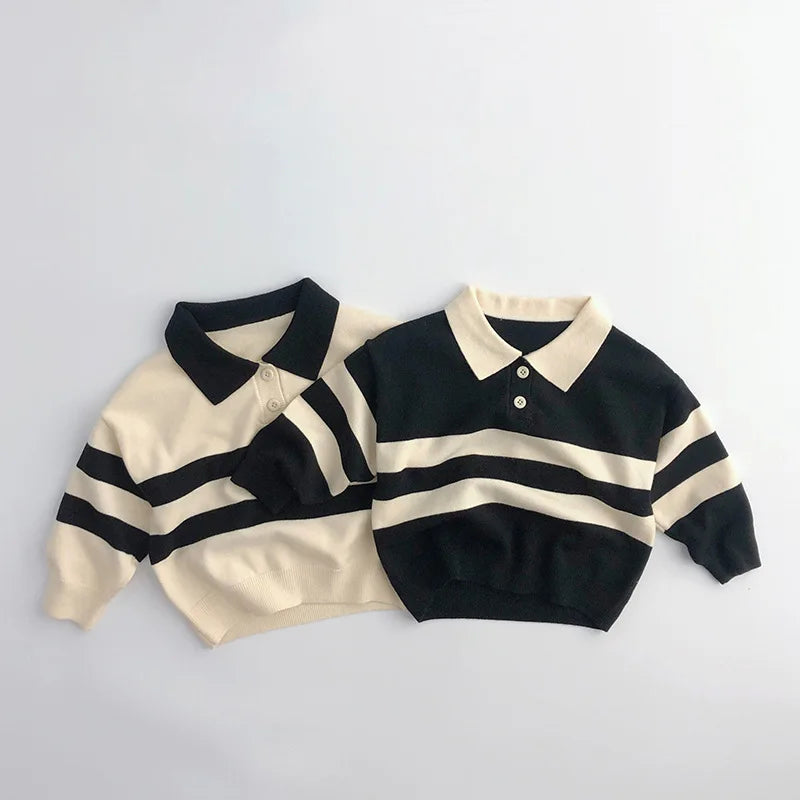 Richard Button Striped Polo Knit Sweater