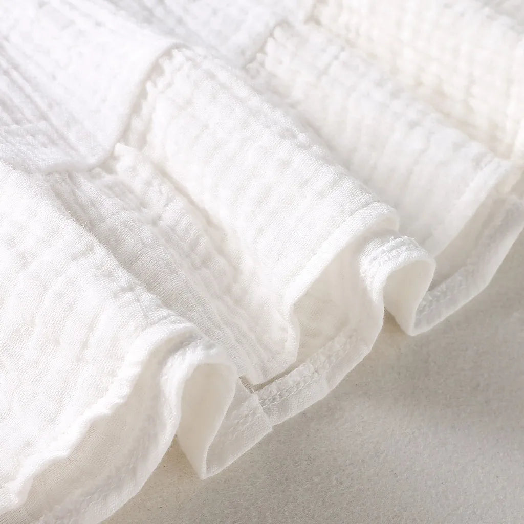 Infant Baby Girls Cotton Linen Dresses Pleated Short Sleeve White Dress