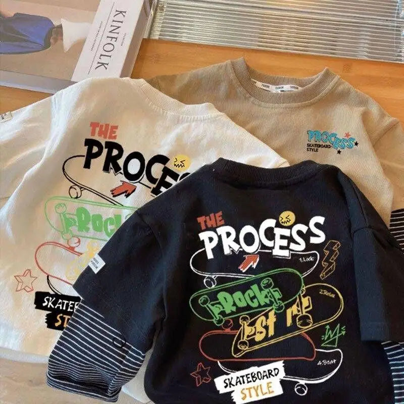 Yael Long Sleeve Children Cartoon Print Tees