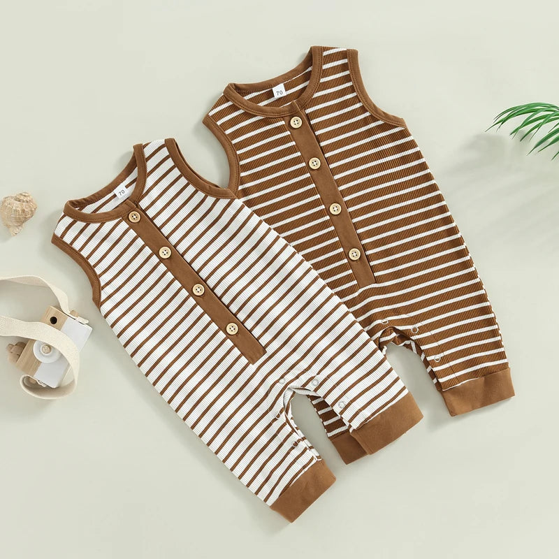 Naim Infant Baby Boys Romper Stripe Sleeveless Crew Neck