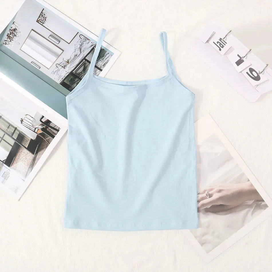 Triana Solid Color Cotton Breathable Underwear Vest Girls Anti Exposure