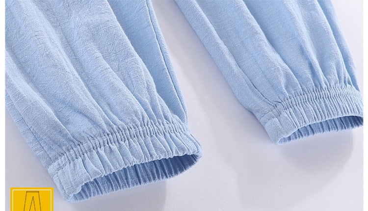 Solid Color Children Trousers Cotton Linen Elastic Waist Kids Clothing