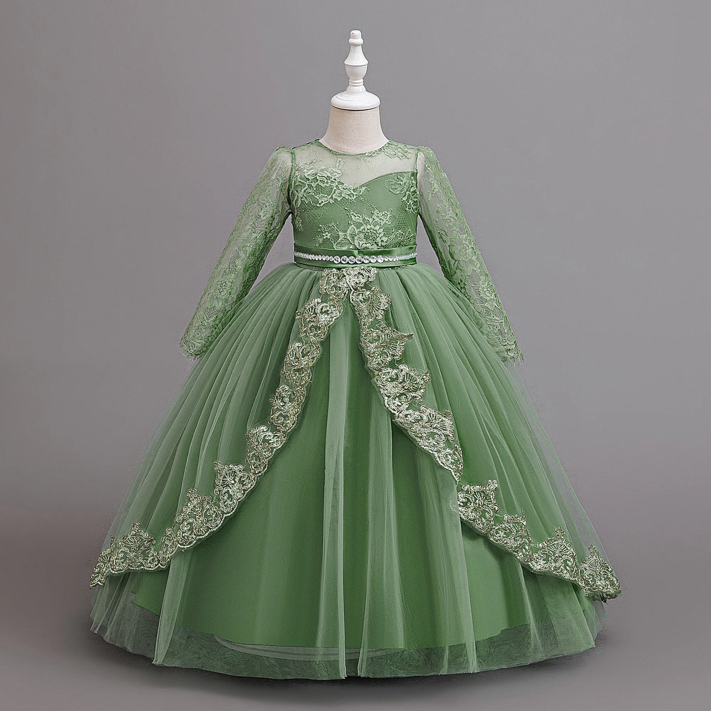 Elegant Baptism Bridesmaid Party Girl Dresses Long Sleeve Princess Dress