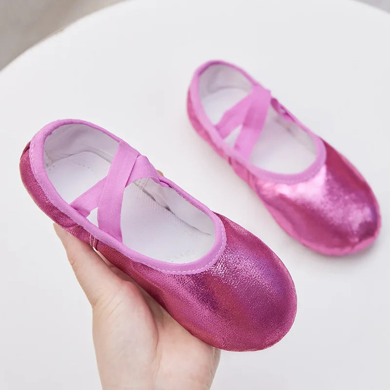 Girl Ballet Shoes Glitter Split-Sole Dance Slippers Toddler Kids Practice Shoes Flats Soft Lightweight Elastic Laces Colorful