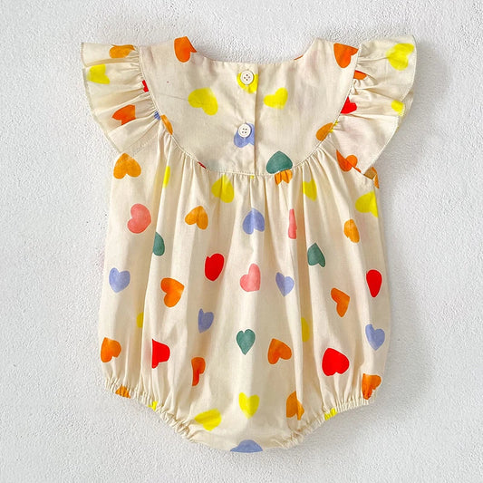 Heart Print Fly Sleeve Romper