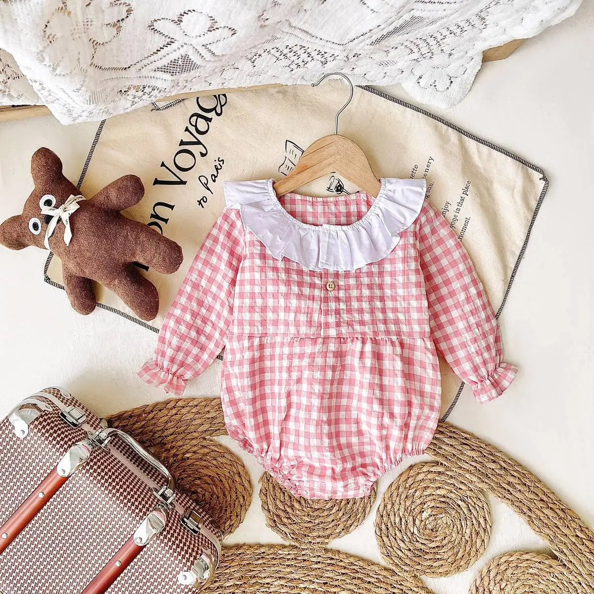 Round Collar Plaid Bodysuit