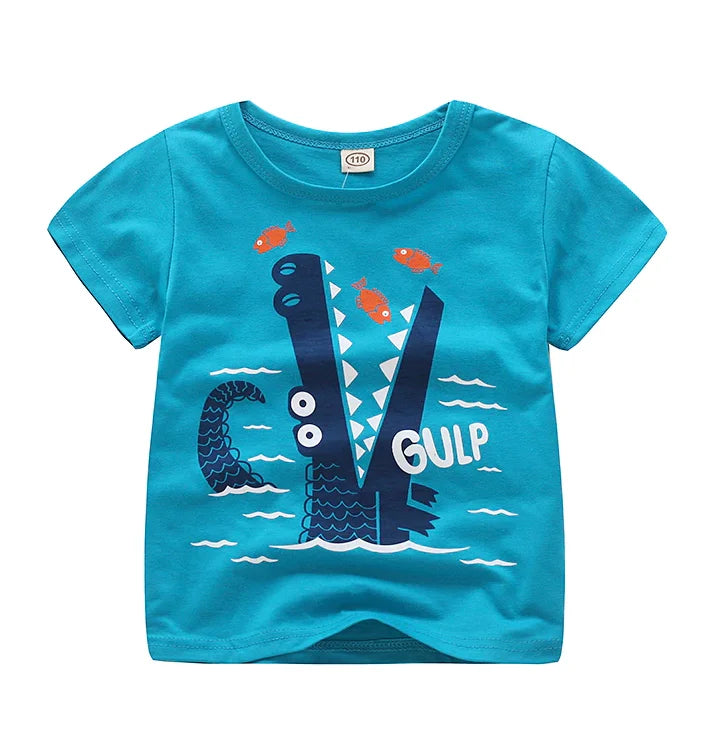 Wilson Cartoon Car Print Cotton Tops Tees