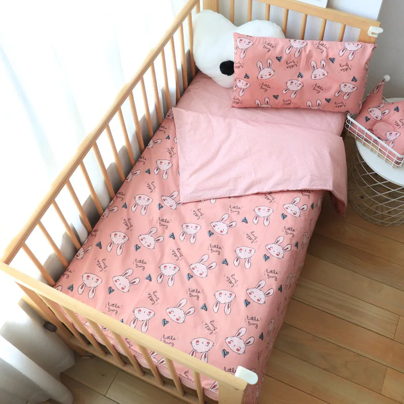 Newborns Pure Cotton Crib Kit Cot Linen Duvet Cover Bedding Set