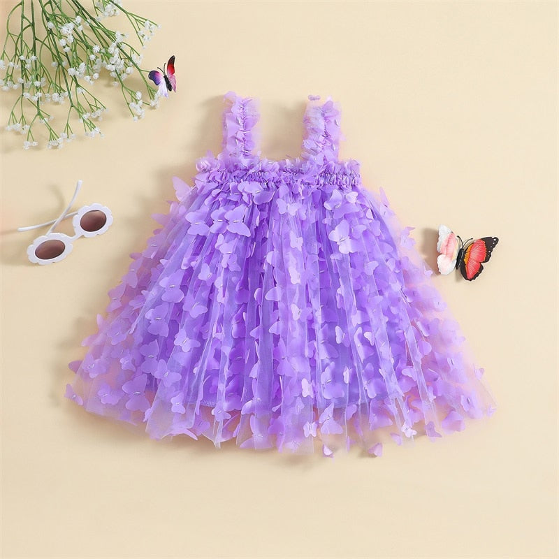 Guadalupe Girls Dress 3D Butterfly Solid Sleeveless Summer - GuGuTon