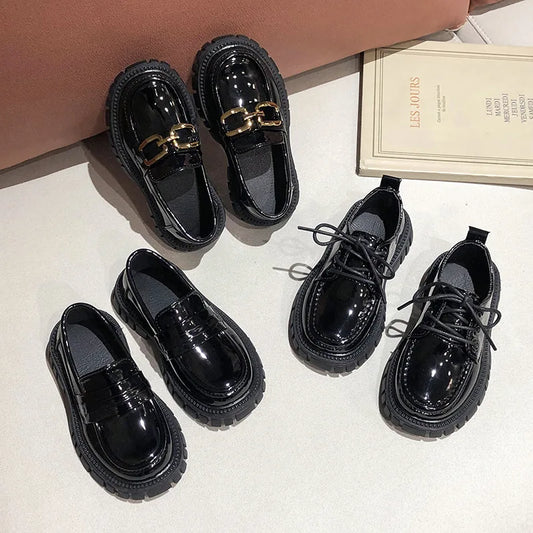 Girls Leather Shoes For School Party Wedding Kids Black Loafers Slip-On Children Flats British Style Elegant Princess Shoes