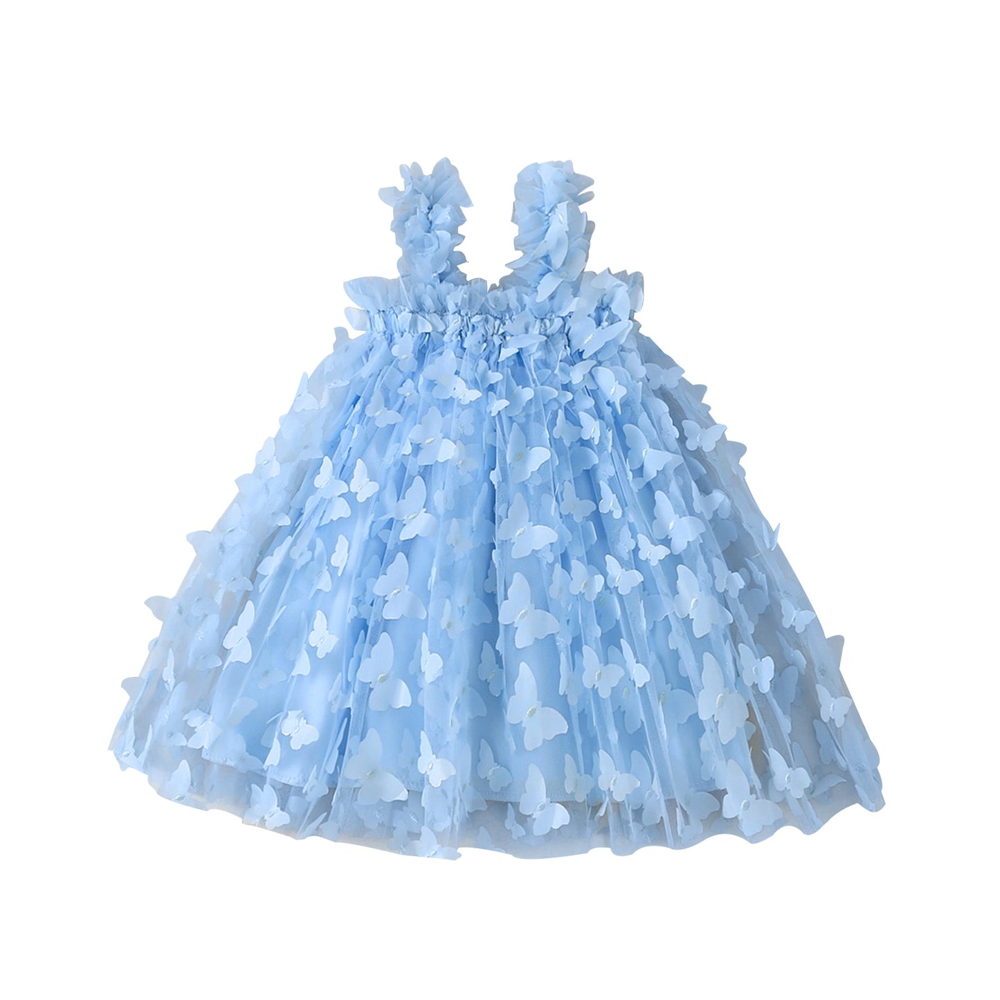 Guadalupe Girls Dress 3D Butterfly Solid Sleeveless Summer - GuGuTon